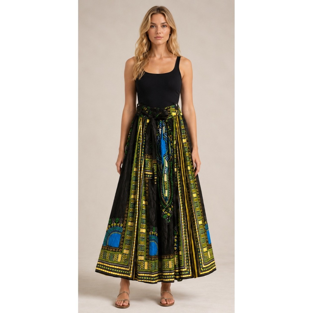 Advance Apparels Dashiki Inspired Tribal Print Full Skirt Tie Waist Free Size